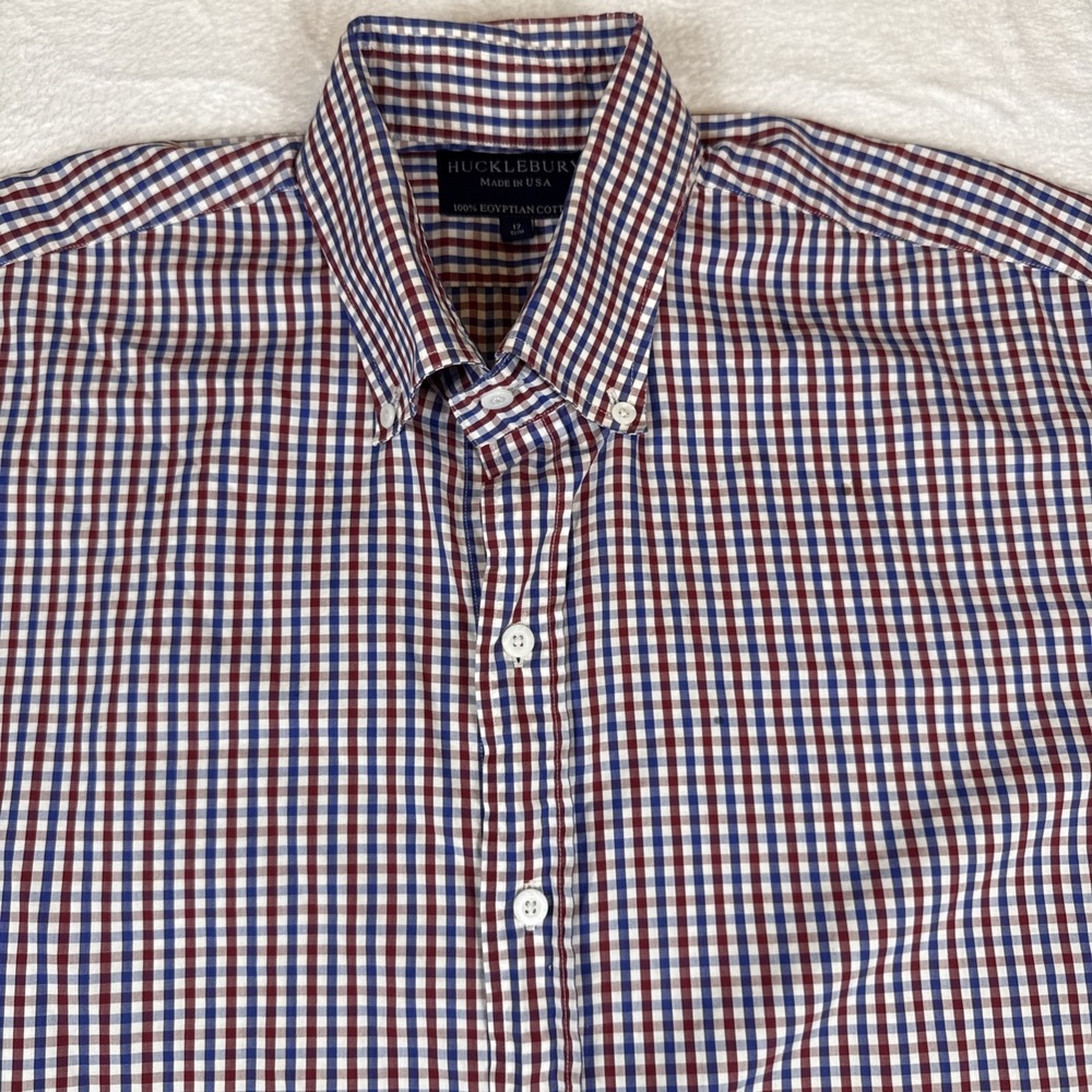 Huckleberry 100% Egyptian Cotton‎ Men's Plaid Button Up Made In USA 17 Slim